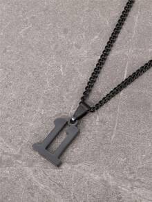 Men Number Pendant Necklace - Black - View 4