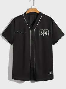 Manfinity RebelGame Loose Fit Men Slogan Graphic Contrast Piping Shirt - Black - View 1