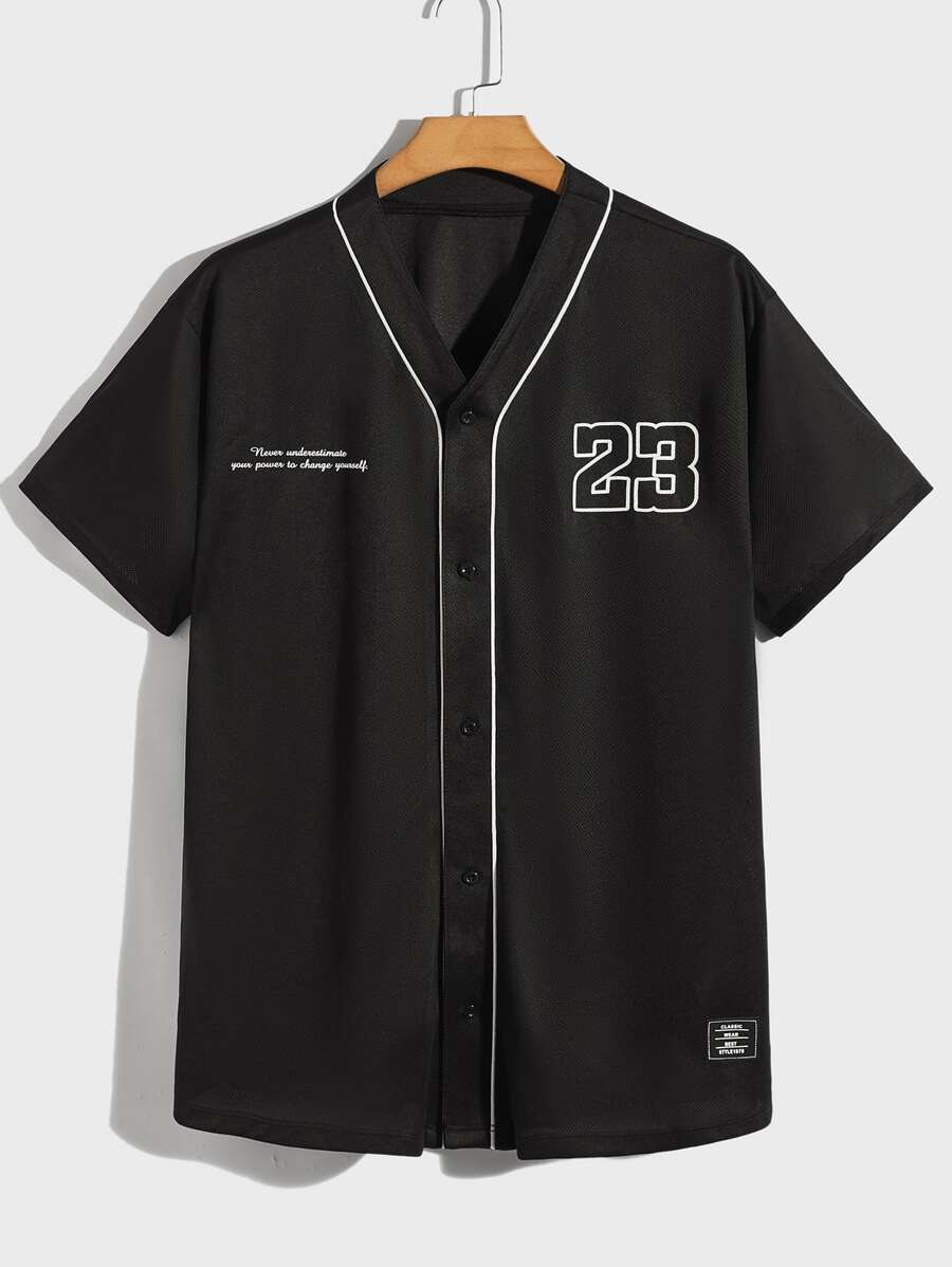 Manfinity RebelGame Loose Fit Men Slogan Graphic Contrast Piping Shirt - Black - View 1