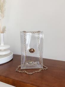 Mini Phone Bag, Transparent Chain Crossbody Bag With Letter Pattern, Summer Bag, Phone Pouch, Women Wallet - Clear - View 2