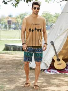 Manfinity RSRT Men Letter & Tropical Print Tank Top - Camel - View 5
