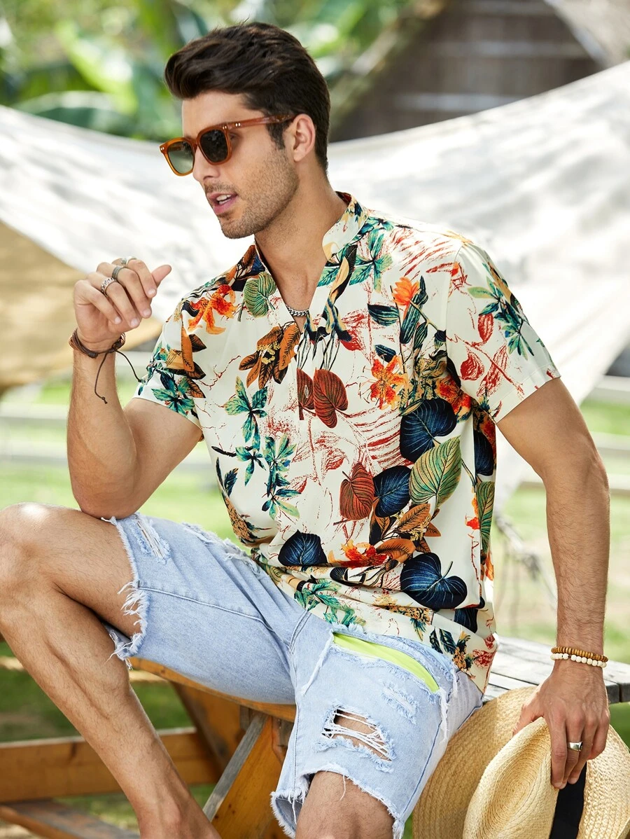 Manfinity RSRT Men Random Floral Print Shirt - Multicolor - View 1