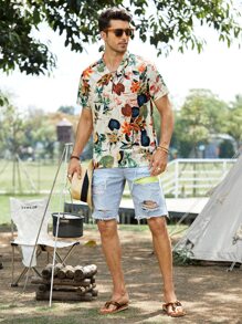 Manfinity RSRT Men Random Floral Print Shirt - Multicolor - View 4