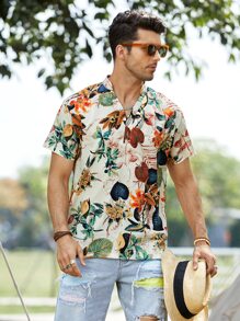 Manfinity RSRT Men Random Floral Print Shirt - Multicolor - View 5