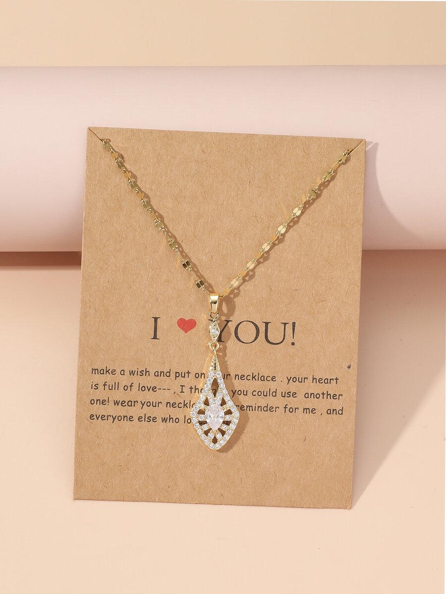 Rhinestone Water-drop Pendant Necklace - Yellow Gold - View 1