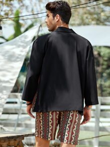 Manfinity RSRT Loose Fit Men's Geometric Print Kimono & Shorts - Multicolor - View 2