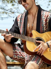 Manfinity RSRT Loose Fit Men's Geometric Print Kimono & Shorts - Multicolor - View 6