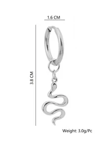 時尚流行1入組式男士蛇形吊式耳環不銹鋼朋克嘻哈風格適合珠寶禮物和時尚外觀 - 銀色 - 查看 3