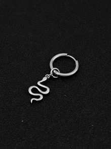 時尚流行1入組式男士蛇形吊式耳環不銹鋼朋克嘻哈風格適合珠寶禮物和時尚外觀 - 銀色 - 查看 4