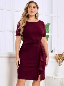 MIUSOL Hơn Đầm Chất rắn Nút phía trước Xù Viền Ruffle - Màu Tím - Xem 5