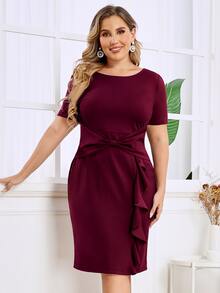 MIUSOL Hơn Đầm Chất rắn Nút phía trước Xù Viền Ruffle - Màu Tím - Xem 6