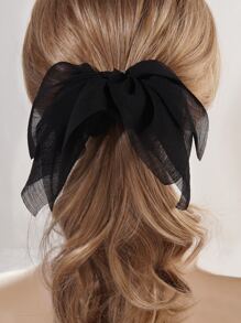 1 件装雪纺多层蝴蝶结丝带蝴蝶结弹性发带发圈女士优雅、学校情人节情人发圈 - 黑色 - 查看 11