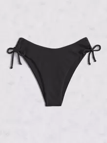 SHEIN Swim Summer Rib Tie Side Bikini Panty Bathing Suit Bottoms - Black - View 1