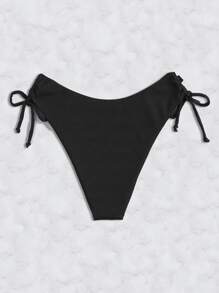 SHEIN Swim Summer Rib Tie Side Bikini Panty Bathing Suit Bottoms - Black - View 2