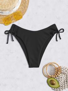 SHEIN Swim Summer Rib Tie Side Bikini Panty Bathing Suit Bottoms - Black - View 3