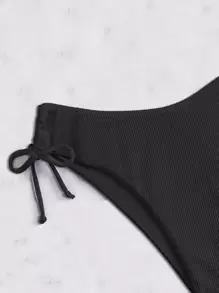 SHEIN Swim Summer Rib Tie Side Bikini Panty Bathing Suit Bottoms - Black - View 4