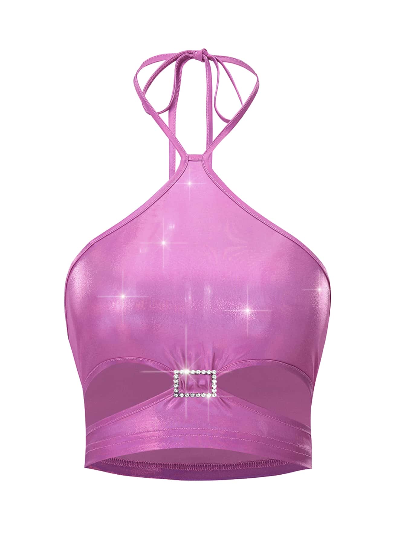 Buckled Detail Cut Out Halter Top - Hot Pink - View 1