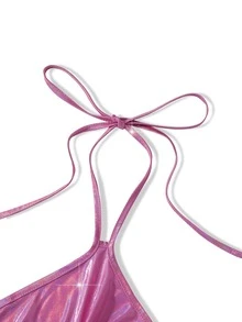 Buckled Detail Cut Out Halter Top - Hot Pink - View 3