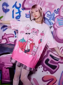 ROMWE Anime Áo thun nữ Hoạt hình Rau quả Giải trí - Hồng - Xem 1