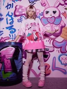 ROMWE Anime Áo thun nữ Hoạt hình Rau quả Giải trí - Hồng - Xem 2