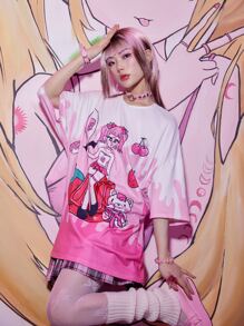 ROMWE Anime Áo thun nữ Hoạt hình Rau quả Giải trí - Hồng - Xem 4