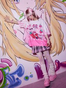 ROMWE Anime Áo thun nữ Hoạt hình Rau quả Giải trí - Hồng - Xem 5