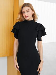 Modelyn Polyester tái chế Nhiều lớp Tay áo hình bướm Tách rời Váy bodycon - màu đen - Xem 4