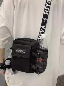 High School Students University Freshman Multifunctional Sling Bag Shoulder Bag Casual Bag Mini Men Letter Graphic Square Bag With Bag Charm, Handbag For Travel, College, Sports, Commute Dorm Practical Stylish Side Bag Multiple Pockets Messenger Bag Sling Bag For Man Cross Body Bag Side Bag Fall Bag For Man Cylinder Bag Old Money Christmas Gifts Scream Men Bag Winter Men Bag Holiday Thanksgiving Bag Side Bags Tote Bag Gifts Black Bag Travel Essentials Camping Sling Bag Summer Back To School Vacation Bag Pack Spring School Supplies Purse Sling Bag - Black - View 1