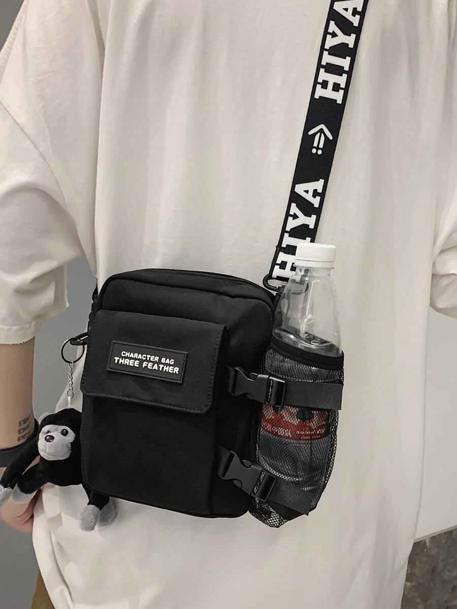 High School Students University Freshman Multifunctional Sling Bag Shoulder Bag Casual Bag Mini Men Letter Graphic Square Bag With Bag Charm, Handbag For Travel, College, Sports, Commute Dorm Practical Stylish Side Bag Multiple Pockets Messenger Bag Sling Bag For Man Cross Body Bag Side Bag Fall Bag For Man Cylinder Bag Old Money Christmas Gifts Scream Men Bag Winter Men Bag Holiday Thanksgiving Bag Side Bags Tote Bag Gifts Black Bag Travel Essentials Camping Sling Bag Summer Back To School Vacation Bag Pack Spring School Supplies Purse Sling Bag - Black - View 1