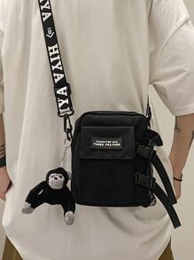 High School Students University Freshman Multifunctional Sling Bag Shoulder Bag Casual Bag Mini Men Letter Graphic Square Bag With Bag Charm, Handbag For Travel, College, Sports, Commute Dorm Practical Stylish Side Bag Multiple Pockets Messenger Bag Sling Bag For Man Cross Body Bag Side Bag Fall Bag For Man Cylinder Bag Old Money Christmas Gifts Scream Men Bag Winter Men Bag Holiday Thanksgiving Bag Side Bags Tote Bag Gifts Black Bag Travel Essentials Camping Sling Bag Summer Back To School Vacation Bag Pack Spring School Supplies Purse Sling Bag - Black - View 2