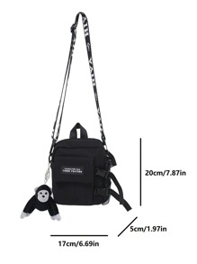 High School Students University Freshman Multifunctional Sling Bag Shoulder Bag Casual Bag Mini Men Letter Graphic Square Bag With Bag Charm, Handbag For Travel, College, Sports, Commute Dorm Practical Stylish Side Bag Multiple Pockets Messenger Bag Sling Bag For Man Cross Body Bag Side Bag Fall Bag For Man Cylinder Bag Old Money Christmas Gifts Scream Men Bag Winter Men Bag Holiday Thanksgiving Bag Side Bags Tote Bag Gifts Black Bag Travel Essentials Camping Sling Bag Summer Back To School Vacation Bag Pack Spring School Supplies Purse Sling Bag - Black - View 3