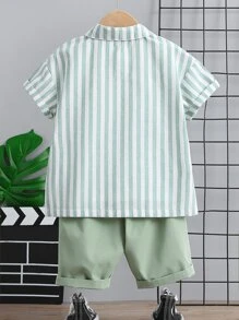 SHEIN 小男童條紋圖案襯衫和短褲附背心 - 彩色 - 查看 2