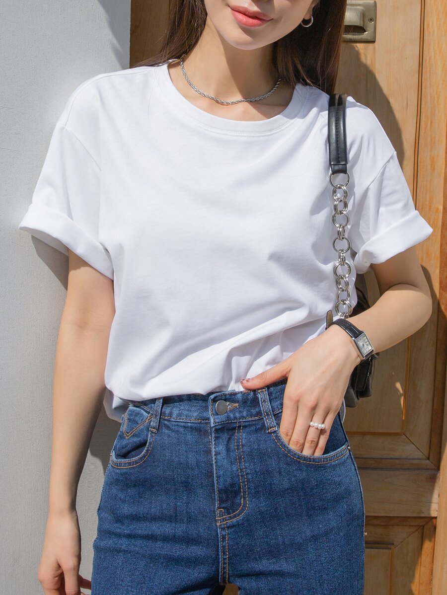 DAZY 純色垂墜袖t恤 - 白色 - 查看 1