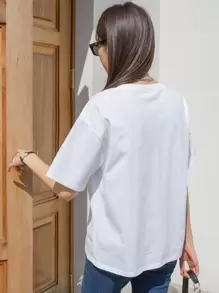 DAZY 純色垂墜袖t恤 - 白色 - 查看 2