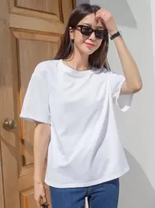 DAZY 純色垂墜袖t恤 - 白色 - 查看 5