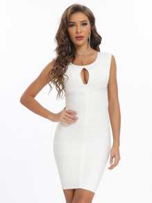 Cut Out Front Bandage Dress - White - View 1