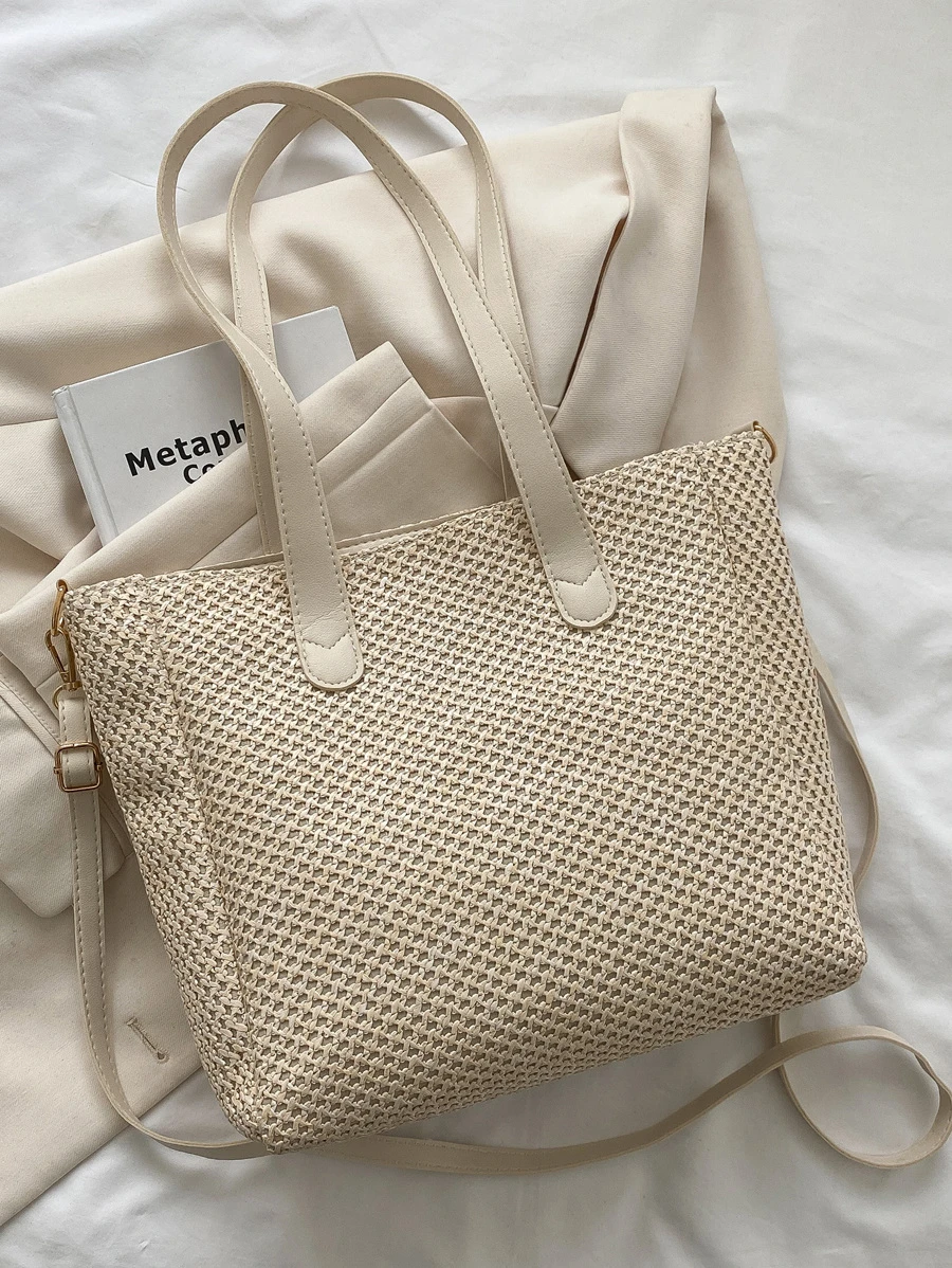 Minimalist Straw Bag - White - View 1