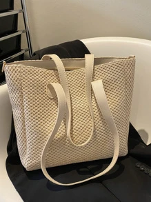 Minimalist Straw Bag - White - View 2