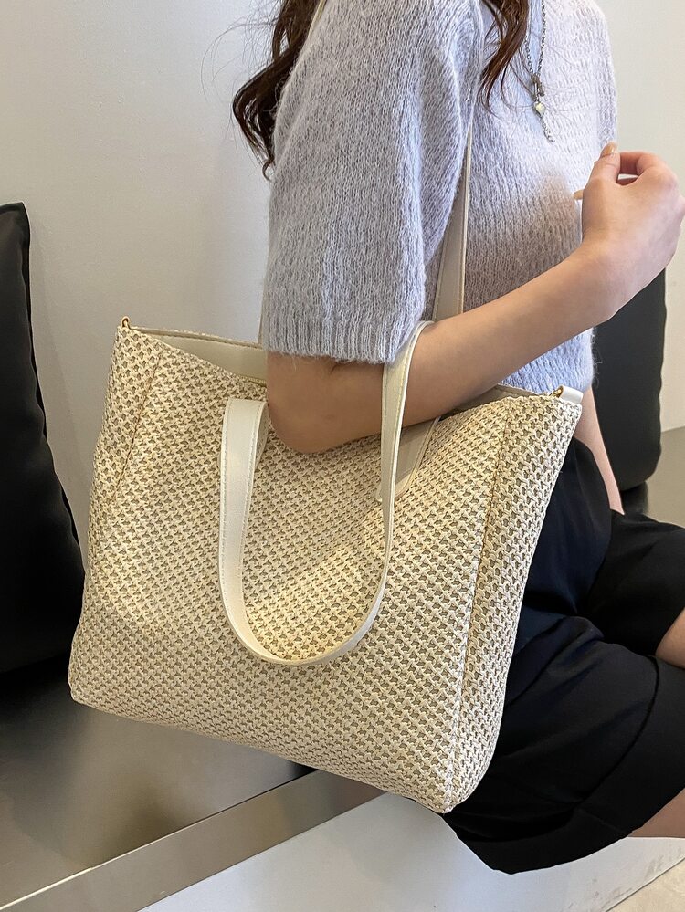 極簡風格草編包 - 白色 - 查看 3