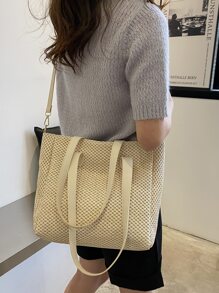 Minimalist Straw Bag - White - View 4
