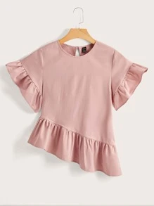 Soleia Blusa de manga con volante fruncido bajo asimétrico - Rosa vieja - Ver 1
