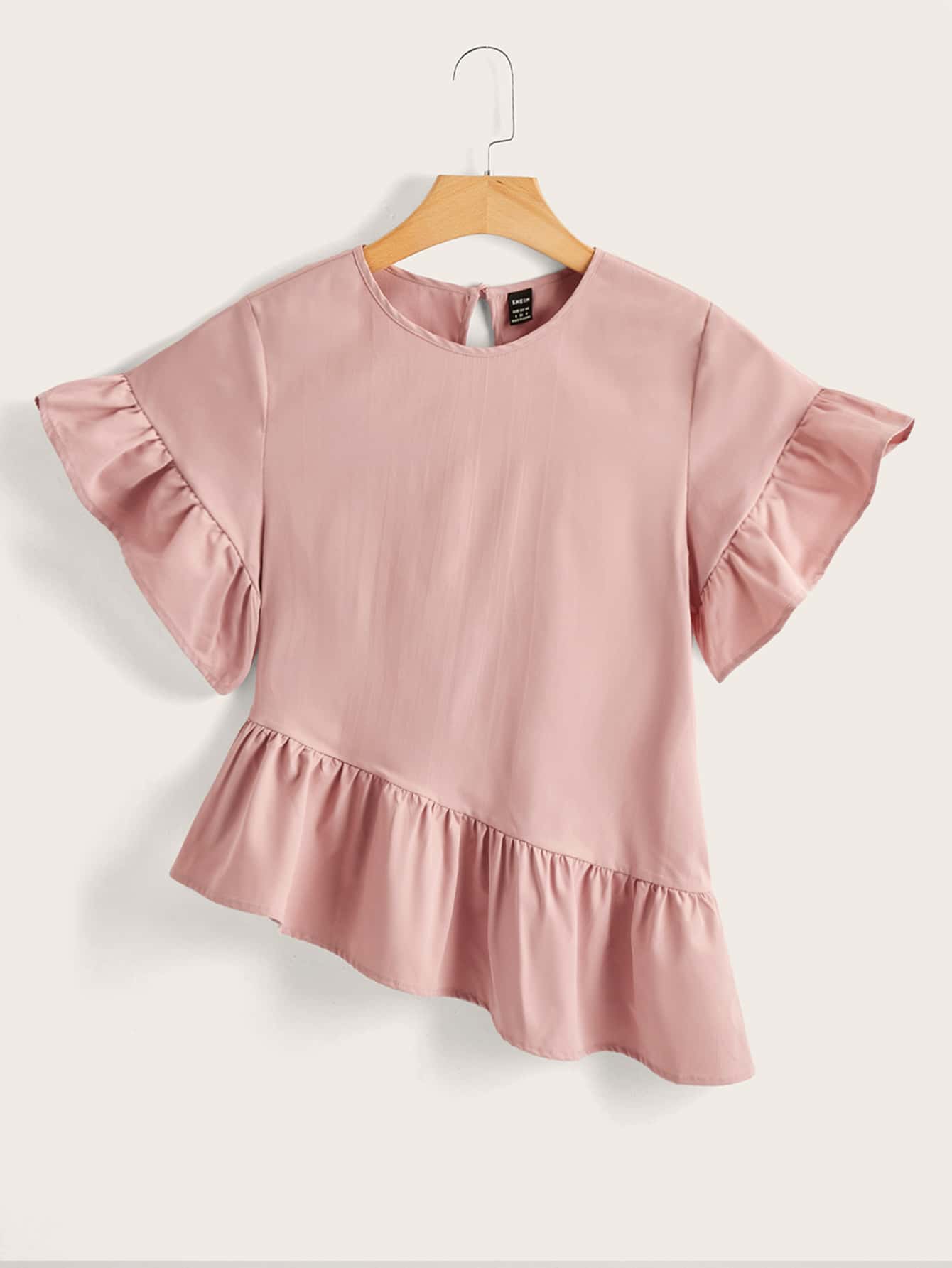 Soleia Blusa de manga con volante fruncido bajo asimétrico - Rosa vieja - Ver 1