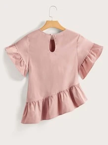Soleia Blusa de manga con volante fruncido bajo asimétrico - Rosa vieja - Ver 2