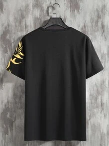 Manfinity Roughcore Men Abstract Animal Lion Print Short Sleeve Tee, Casual, For Going Out, For Husband - Black - View 2