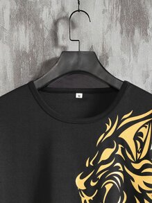 Manfinity Roughcore Men Abstract Animal Lion Print Short Sleeve Tee, Casual, For Going Out, For Husband - Black - View 3