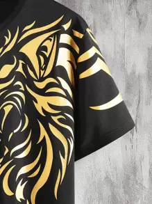 Manfinity Roughcore Men Abstract Animal Lion Print Short Sleeve Tee, Casual, For Going Out, For Husband - Black - View 4