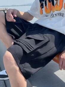 Manfinity Hombres Shorts con bolsillo con solapa de cintura con cordón - Negro - Ver 5