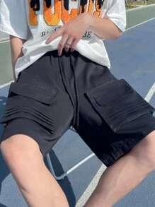 Manfinity Hombres Shorts con bolsillo con solapa de cintura con cordón - Negro - Ver 6