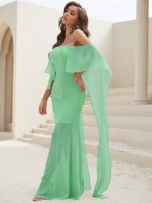 YISIKADO Ruffle Detail Off Shoulder Dress - Mint Green - View 4