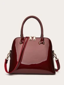zijinling 人造漆皮圓頂包紅色雙手柄拉鍊 - 酒紅色 - 查看 1
